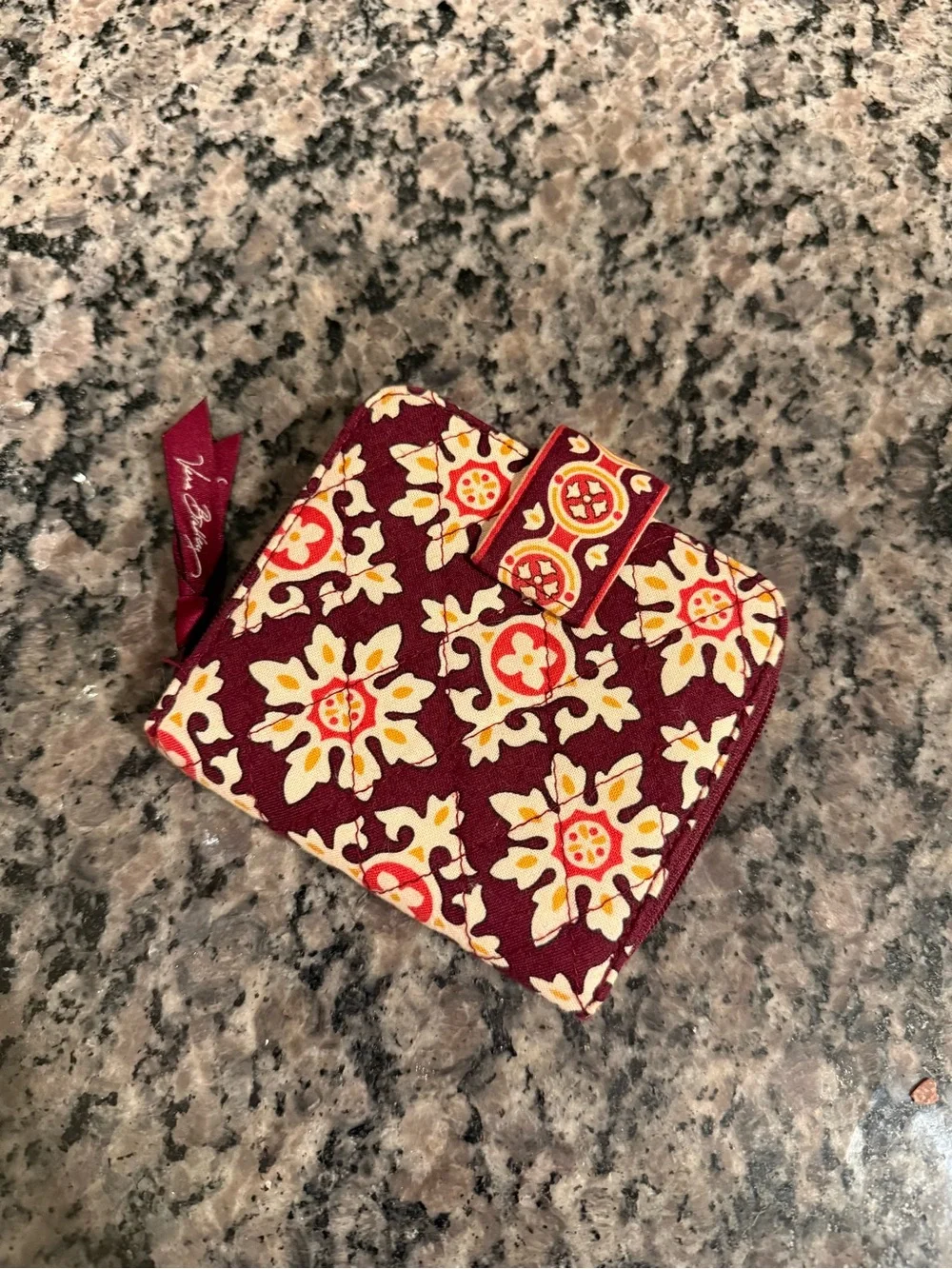 Vera Bradley Burgundy Floral Quilted Zip Wallet